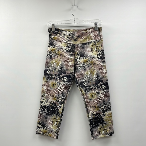 Kos USA Mid-Rise Abstract Splatter Crop Leggings Athleisure Stretch Yoga Large - Picture 1 of 8